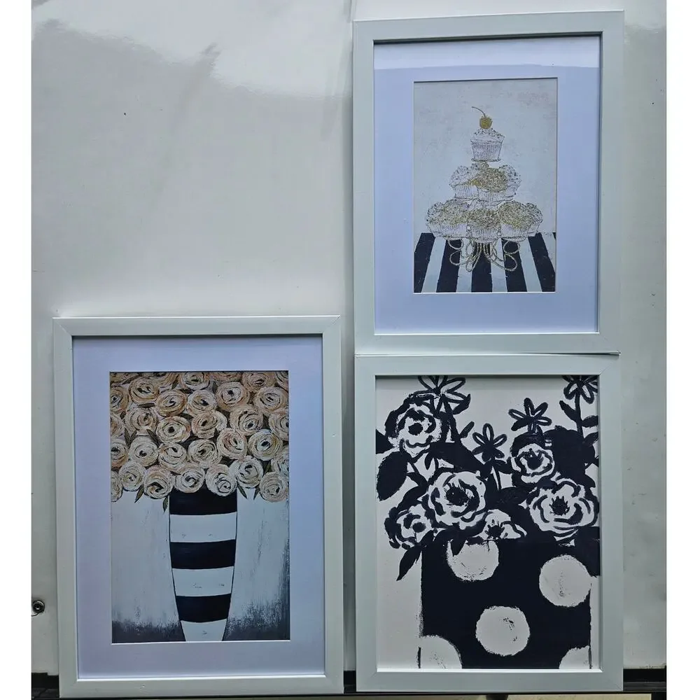 Trio of Wall Art Prints White Navy Hobby Lobby (2)14x11 and (1)16 x 12